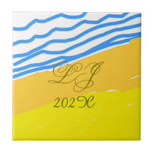 LJ Monogram Elegant Modern Beach Wedding  Tile