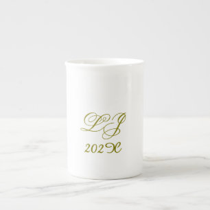 LJ Monogram Elegant Modern Wedding Bone China Mug