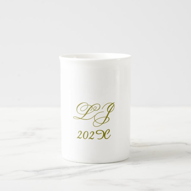 LJ Monogram Elegant Modern Wedding  Bone China Mug (Front)
