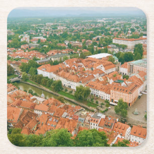 Ljubljana from above square paper coaster
