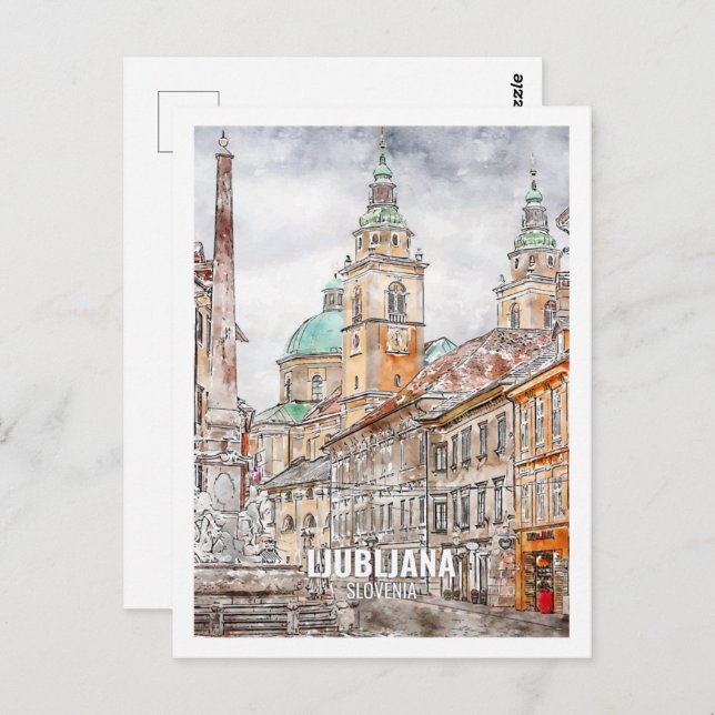 Ljubljana Slovenia Famous Travel Watercolor Sketch Postcard (Front/Back)