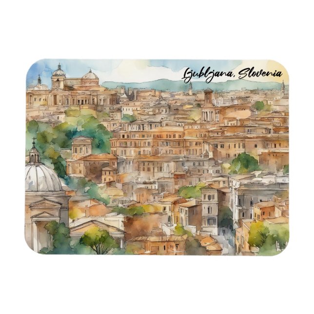 Ljubljana Slovenia Silhouette Watercolor Painting Magnet (Horizontal)