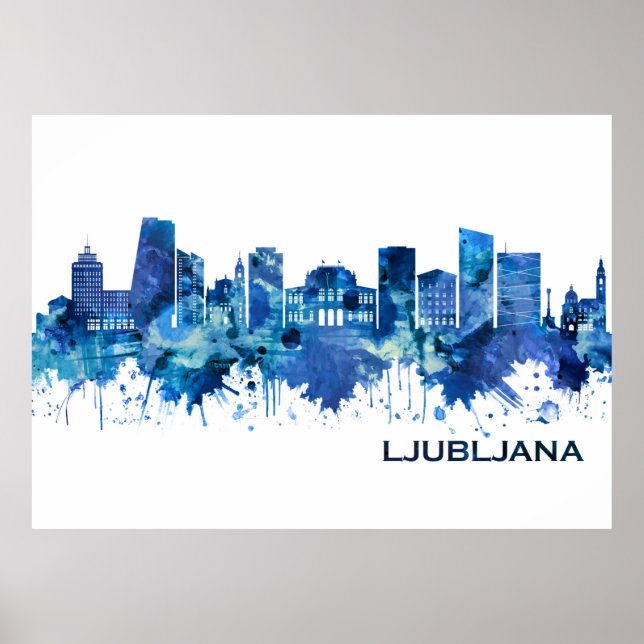 Ljubljana Slovenia Skyline Blue Poster (Front)
