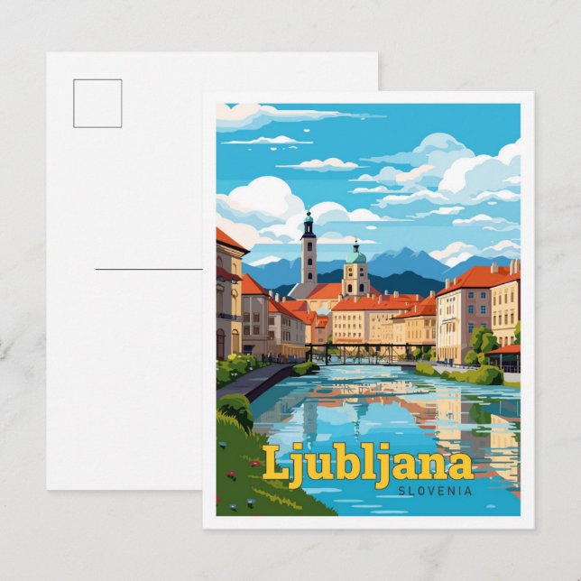 Ljubljana Slovenia Travel Art Vintage Illustration Postcard (Front/Back)