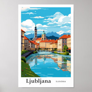 Ljubljana Slovenia Travel Art Vintage Illustration Poster