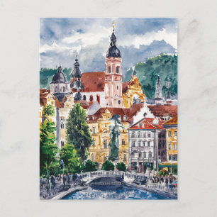 Ljubljana, Slovenia Travel Painting Postcard
