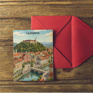 Ljubljana Slovenia Vintage Travel City View Postcard