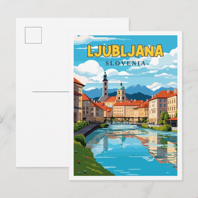 Ljubljana Slovenia vintage travel illustration Postcard (Front/Back)