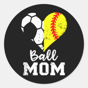 Ll Mom Heart Funny Softll Soccer Mom Classic Round Sticker