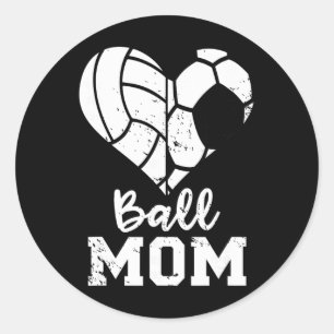 Ll Mum Heart Funny Soccer Volleyll Mum Classic Round Sticker