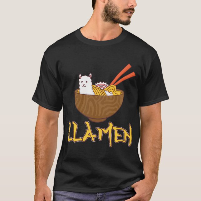 Lla Japanese Ra Noodles Alpaca Kawaii Llama T-Shirt (Front)