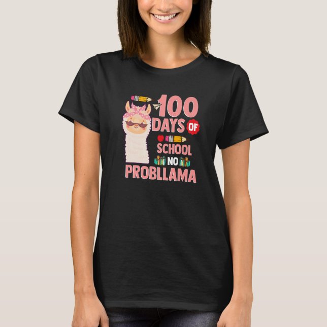 Llama 100 Days of School Gift No Probllama Teacher T-Shirt (Front)