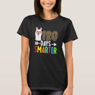 Llama 120 Days Smarter 120th Day Of School Leopard T-Shirt