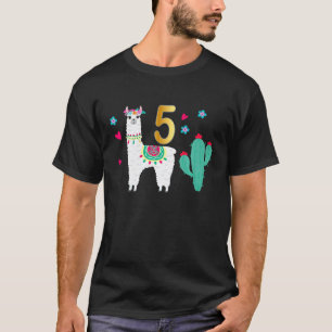 Llama 5th Birthday Outfit Girls Mexican Party Cact T-Shirt