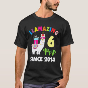 Llama 6 Years Old Birthday Llama Boys Girls Kids T-Shirt