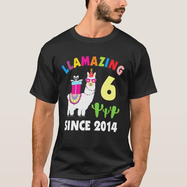 Llama 6 Years Old Birthday  Llama Boys Girls Kids T-Shirt (Front)