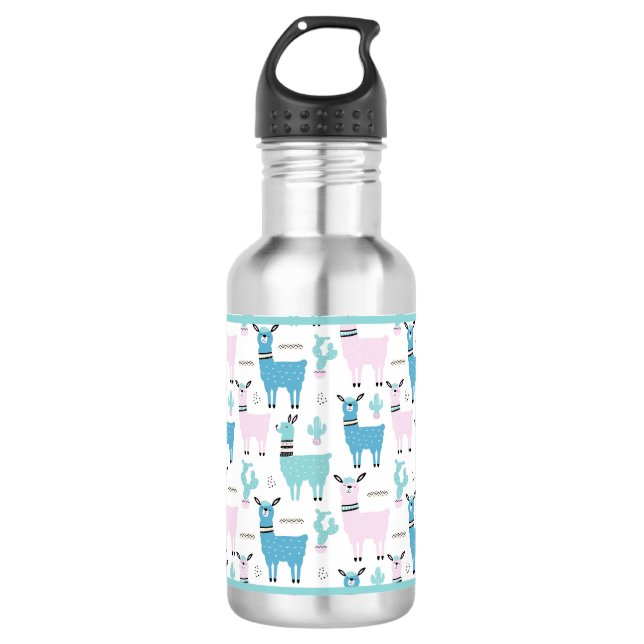 Llama Alapaca Animal Blue Pink Animals 532 Ml Water Bottle (Front)