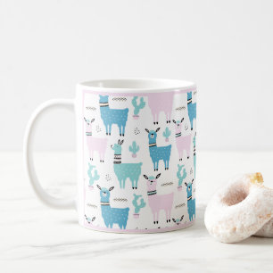 Llama Alapaca Animal Blue Pink Animals Pink Trim Coffee Mug