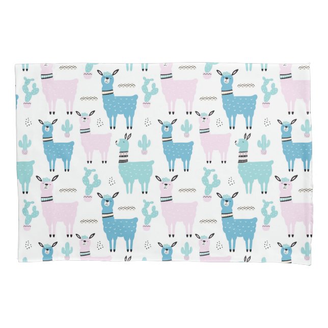 Llama Alapaca Animal Pattern Blue Pink Animals Pillowcase (Front)