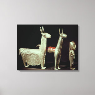 Llama, alpaca and woman canvas print