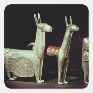 Llama, alpaca and woman square sticker