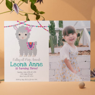 Llama Alpaca Birthday Invitation with picture