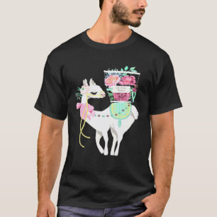 Llama Alpaca Flowers Lovers Cute Floral Novelty T-Shirt
