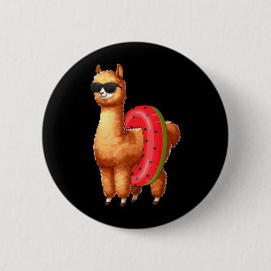 Llama Alpaca Lover Swimming ol Party Swimmer 6 Cm Round Badge