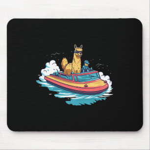 Llama Alpaca On A Boat Design Boating Mouse Mat