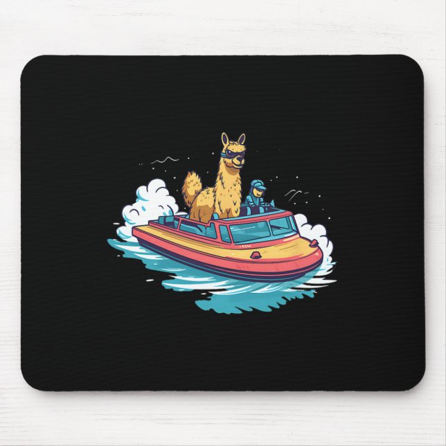 Llama Alpaca On A Boat Design Boating  Mouse Mat (Front)