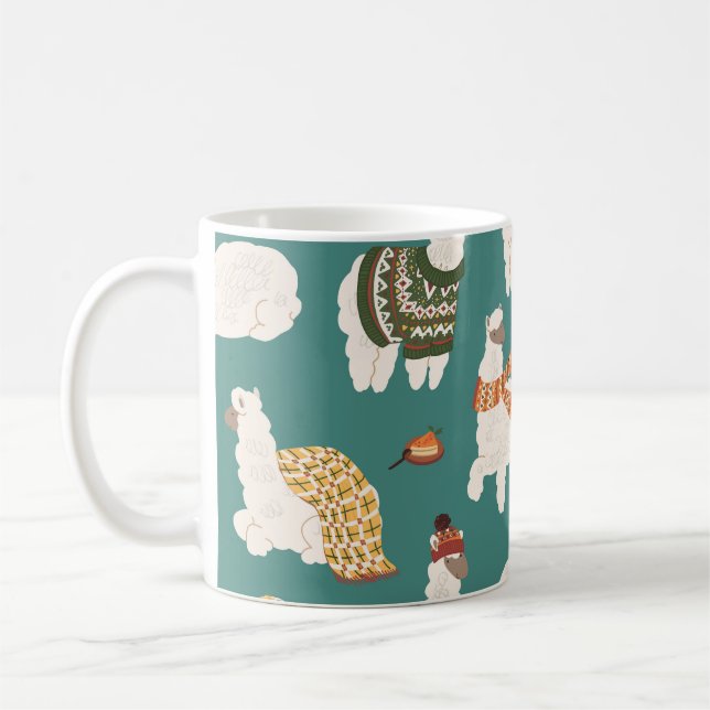 Llama Alpaca Sweater Seamless Pattern. Coffee Mug (Left)