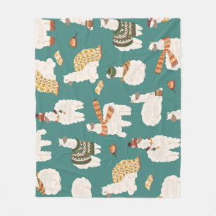Llama Alpaca Sweater Seamless Pattern. Fleece Blanket