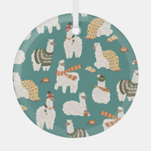 Llama Alpaca Sweater Seamless Pattern. Glass Tree Decoration