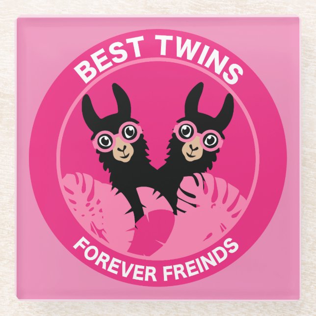 Llama Alpaca Twin Girl Glass Coaster (Front)