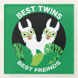 Llama Alpaca Twins Glass Coaster