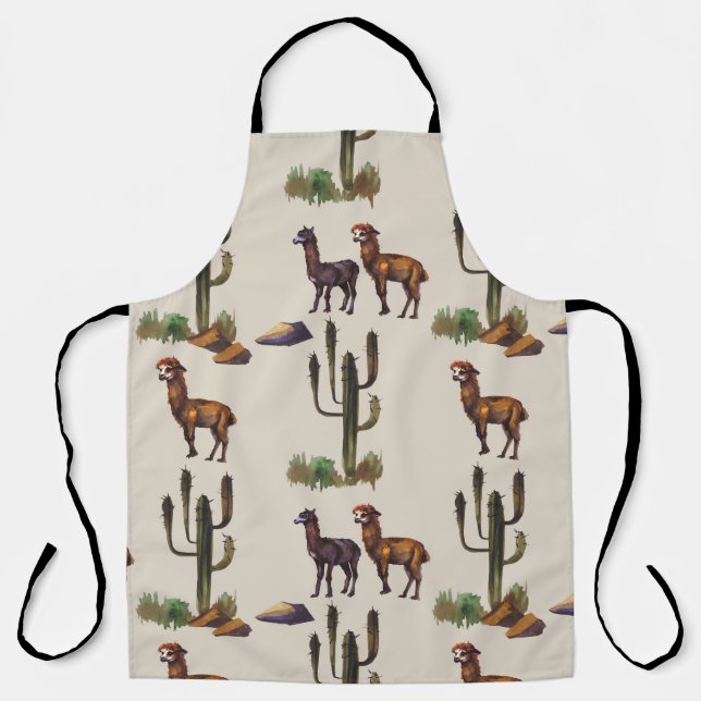 Llama alpaca wildlife, watercolor pattern. apron (Front)