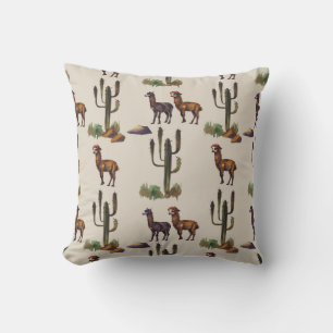 Llama alpaca wildlife, watercolor pattern. cushion