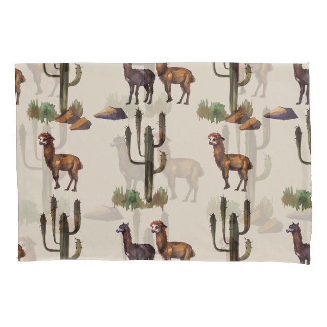 Llama alpaca wildlife, watercolor pattern. pillowcase (Front)