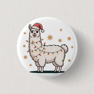Llama Alpaca With Santa Hat And Christmas Light 3 Cm Round Badge