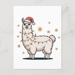 Llama Alpaca With Santa Hat And Christmas Light Announcement Postcard