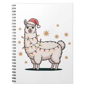 Llama Alpaca With Santa Hat And Christmas Light Notebook