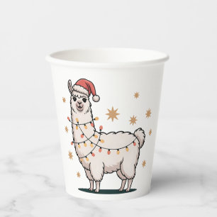 Llama Alpaca With Santa Hat And Christmas Light Paper Cups