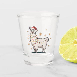 Llama Alpaca With Santa Hat And Christmas Light Shot Glass