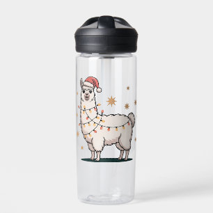 Llama Alpaca With Santa Hat And Christmas Light Water Bottle