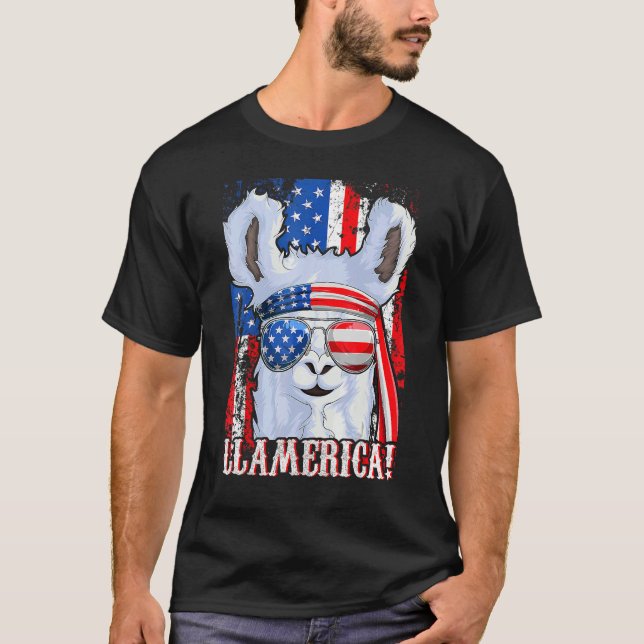 Llama American Flag  Women Girl 4th Of July Llamer T-Shirt (Front)