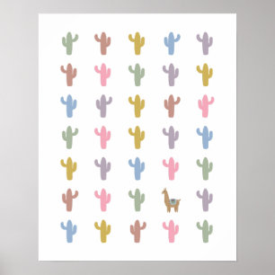 Llama and Cacti Nursery Room Poster