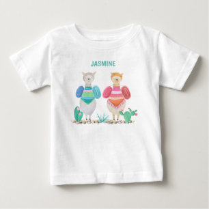 Llama and Cacti Watercolor Personalised Baby T-Shirt