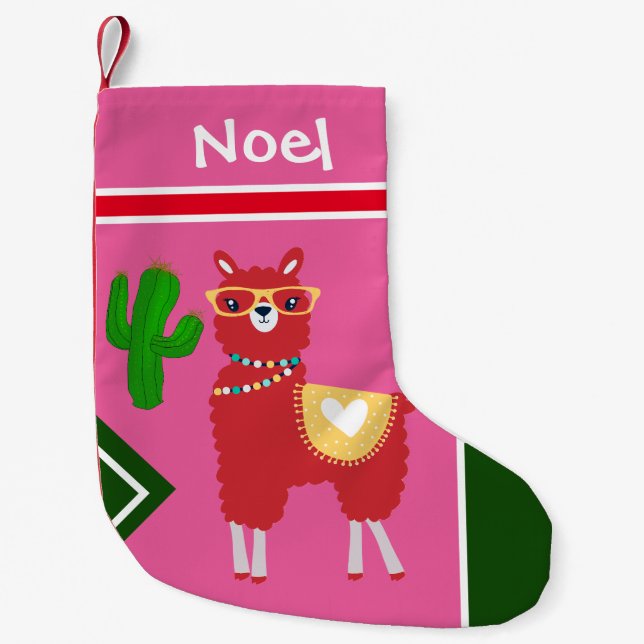 Llama and Cactus  Art   - Personalise Small Christmas Stocking (Front)