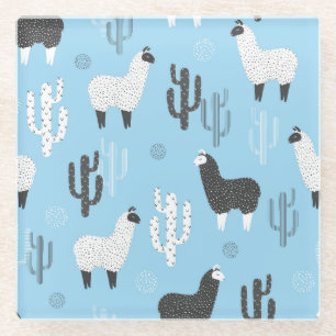 Llama and cactus, cute pattern. glass coaster