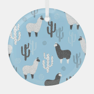 Llama and cactus, cute pattern. glass tree decoration